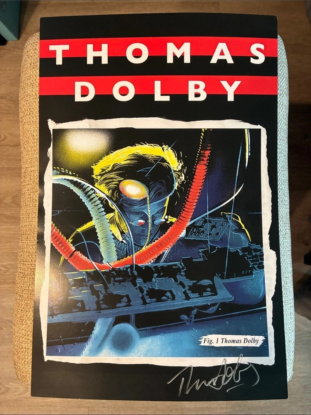 Thomas Dolby The Flat Earth Promo Poster Black & Blue Autographed